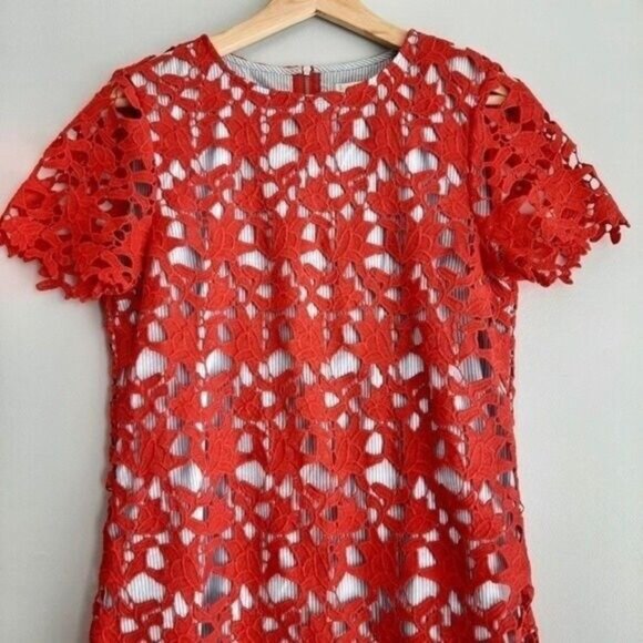 TWIK Simons Red Floral Lace Overlay Sheath Dress Sz S - Picture 4 of 11